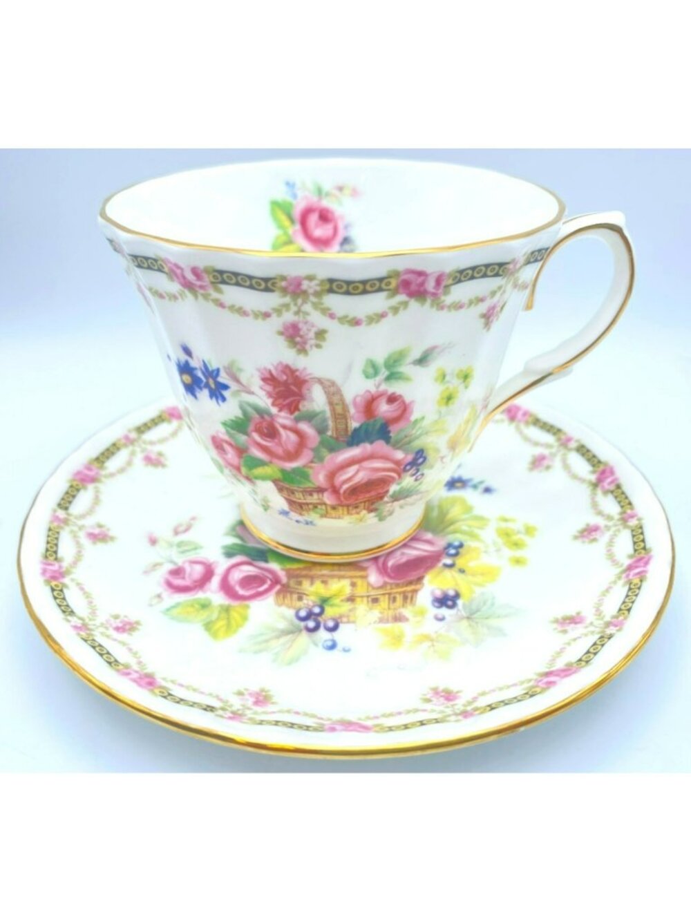 Vintage Duchess London Collection Floral Swag Basket Bone China Tea Cup & Saucer